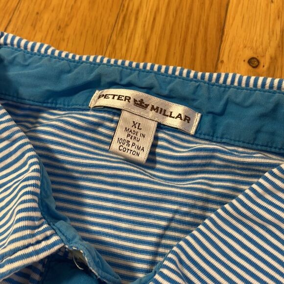 Peter Millar Men's medium blue white stripe pima cotton polo shirt XL - Picture 2 of 3